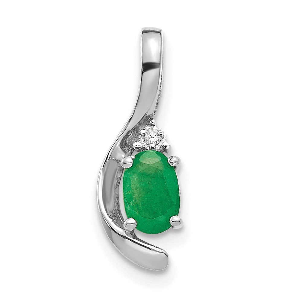 Million Charms 14k White Gold Green Emerald And Diamond Charm Pendant